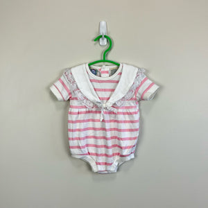 Vintage Little Lindsey Pink Striped Romper 0-6 Months