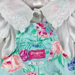 Load image into Gallery viewer, Vintage OshKosh B'gosh Green Floral Ballet Co Bunny Ruffle Overalls Set 3-6 Months USA
