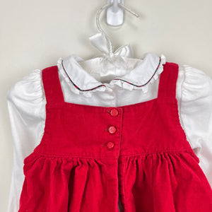 Ralph Lauren Red Corduroy Puppy Basket Ruffle Collar Dress Set 12 Months