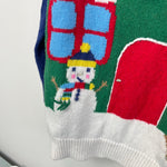 Load image into Gallery viewer, Mini Boden Festive Graphic Crew Sweater Highland Green Sprout House 6-7
