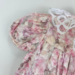 Load image into Gallery viewer, Vintage Piccolo Floral Jacquard Lace Ruffle Bubble Romper 6-9 Months
