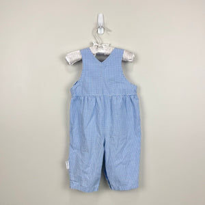 Vintage Mufflings Blue Gingham Fruit & Flower Overalls 9 Months