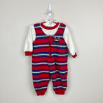 Load image into Gallery viewer, Vintage All Mine Red Striped Race Car Overalls Set 6-9 Months
