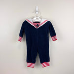 Load image into Gallery viewer, Vintage Thomas Navy Blue Velour Sailor Suit Coverall 3-6 Months
