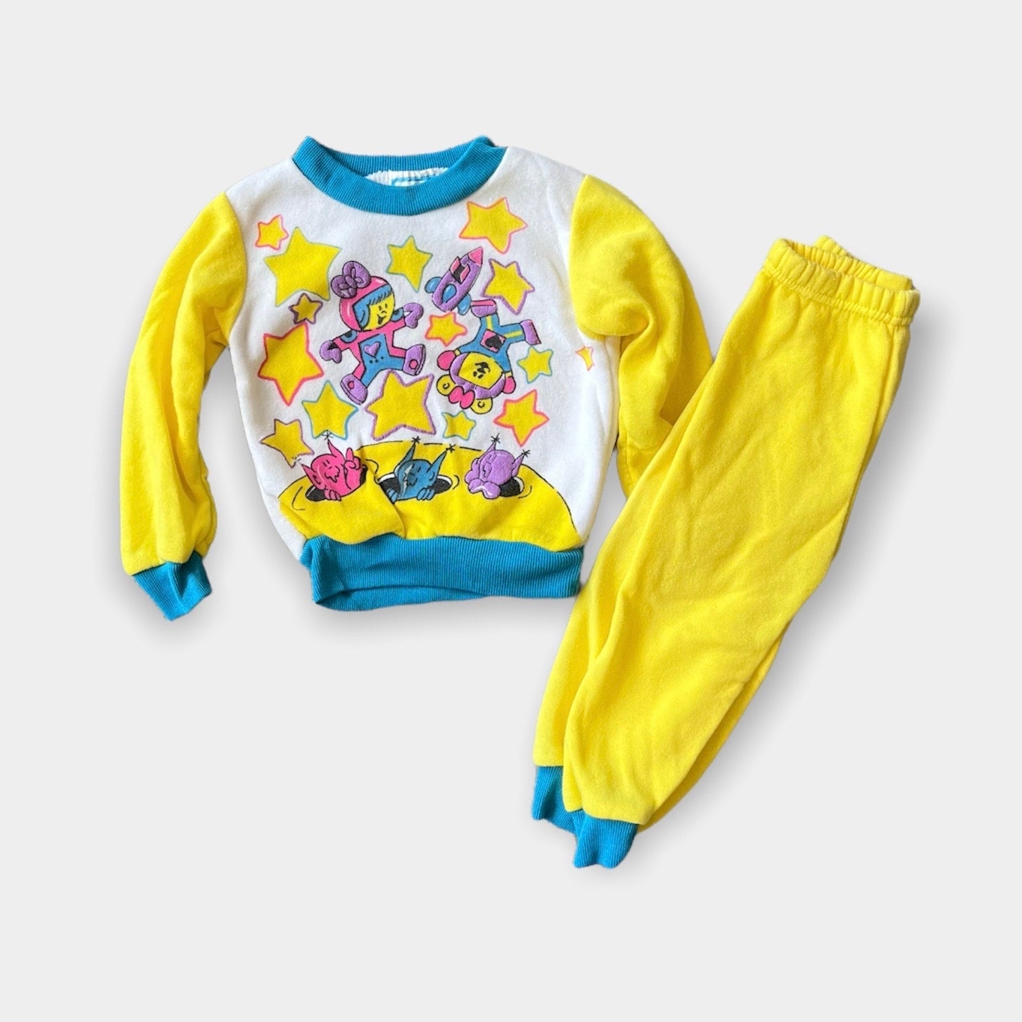 Vintage Tough Cookies Yellow Outer Space Sweatsuit 24 Months