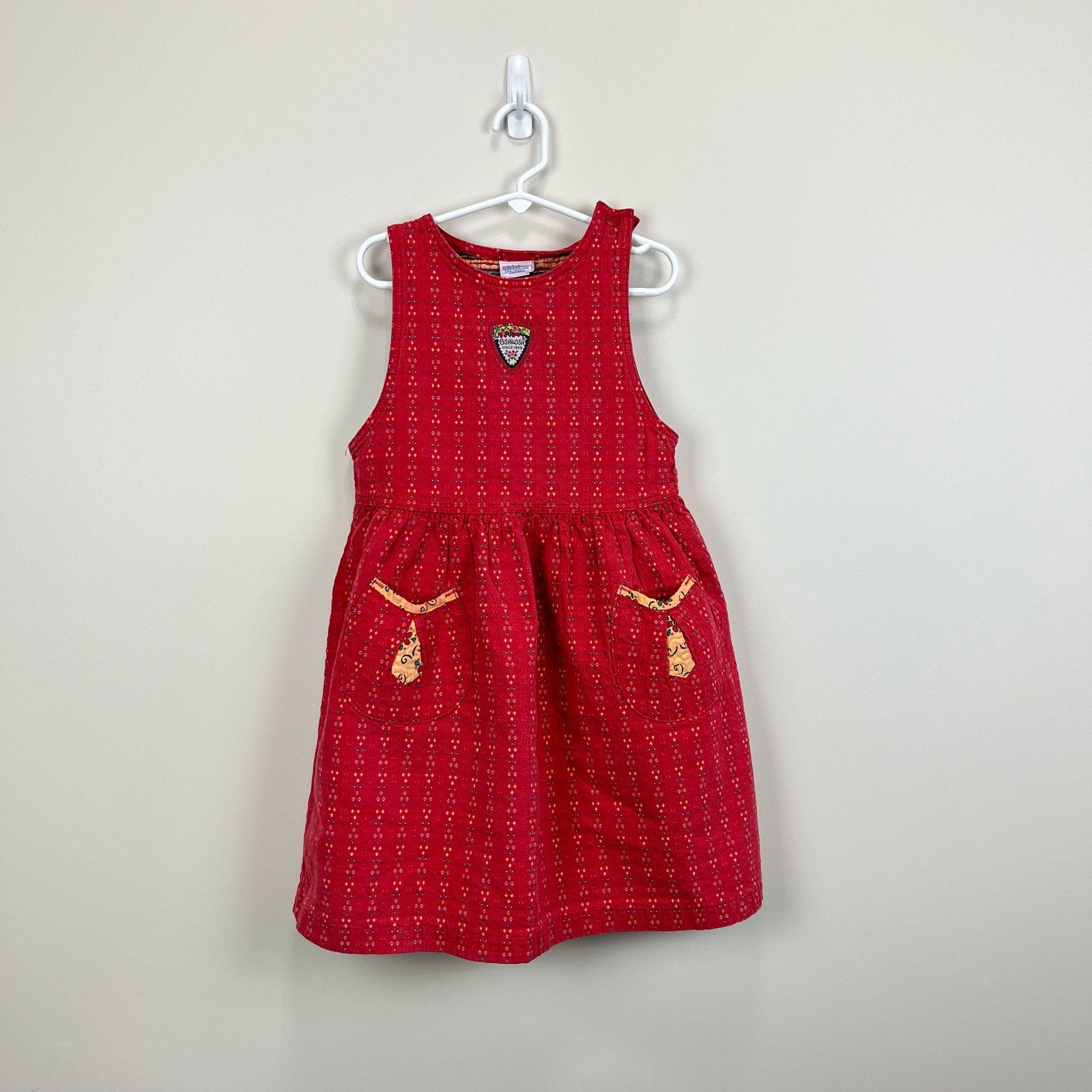 Vintage OshKosh B'gosh Woven Red Jumper Dress 6 USA