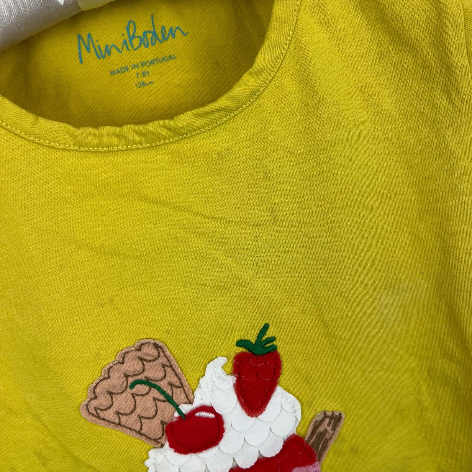 Mini Boden Big Appliqué T-shirt Sweetcorn Yellow Ice Cream 7-8