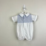 Load image into Gallery viewer, Vintage Alexis White Blue Bubble Romper Newborn
