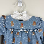 Load image into Gallery viewer, Mini Boden Long Sleeve Ruffle Teddy Bear Blouse Blue 6-12 Months
