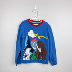 Load image into Gallery viewer, Mini Boden Graphic Crew Sweatshirt Elizabethan Blue Animals Applique 8-9
