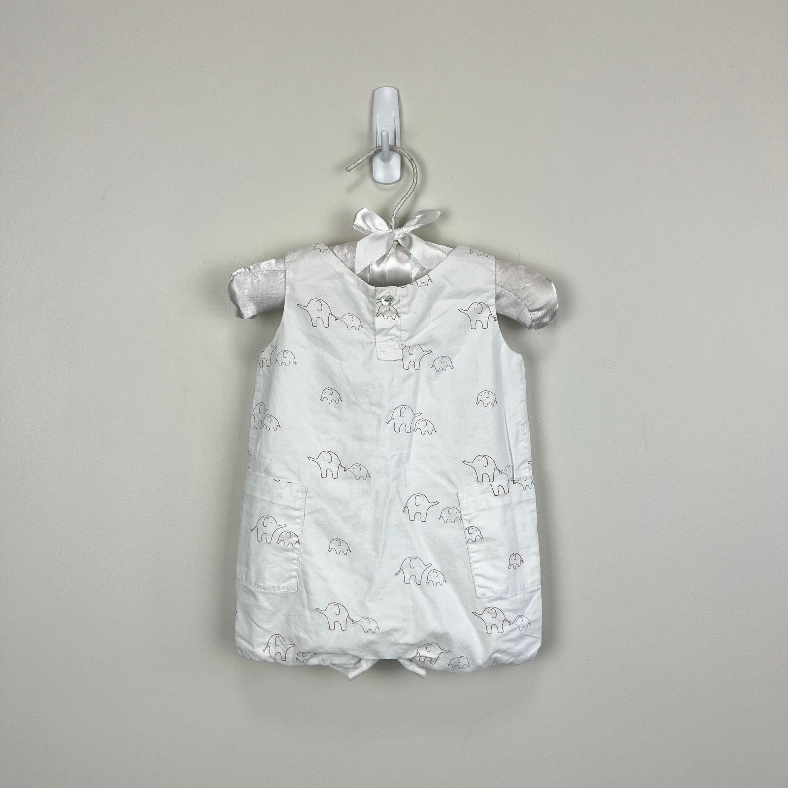 Jacadi Paris White Elephant Shortall Romper 3 Months