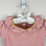 Load image into Gallery viewer, Mini Boden Short Sleeve Pink Eyelet Ruffle Collar Bodysuit 18-24 Months
