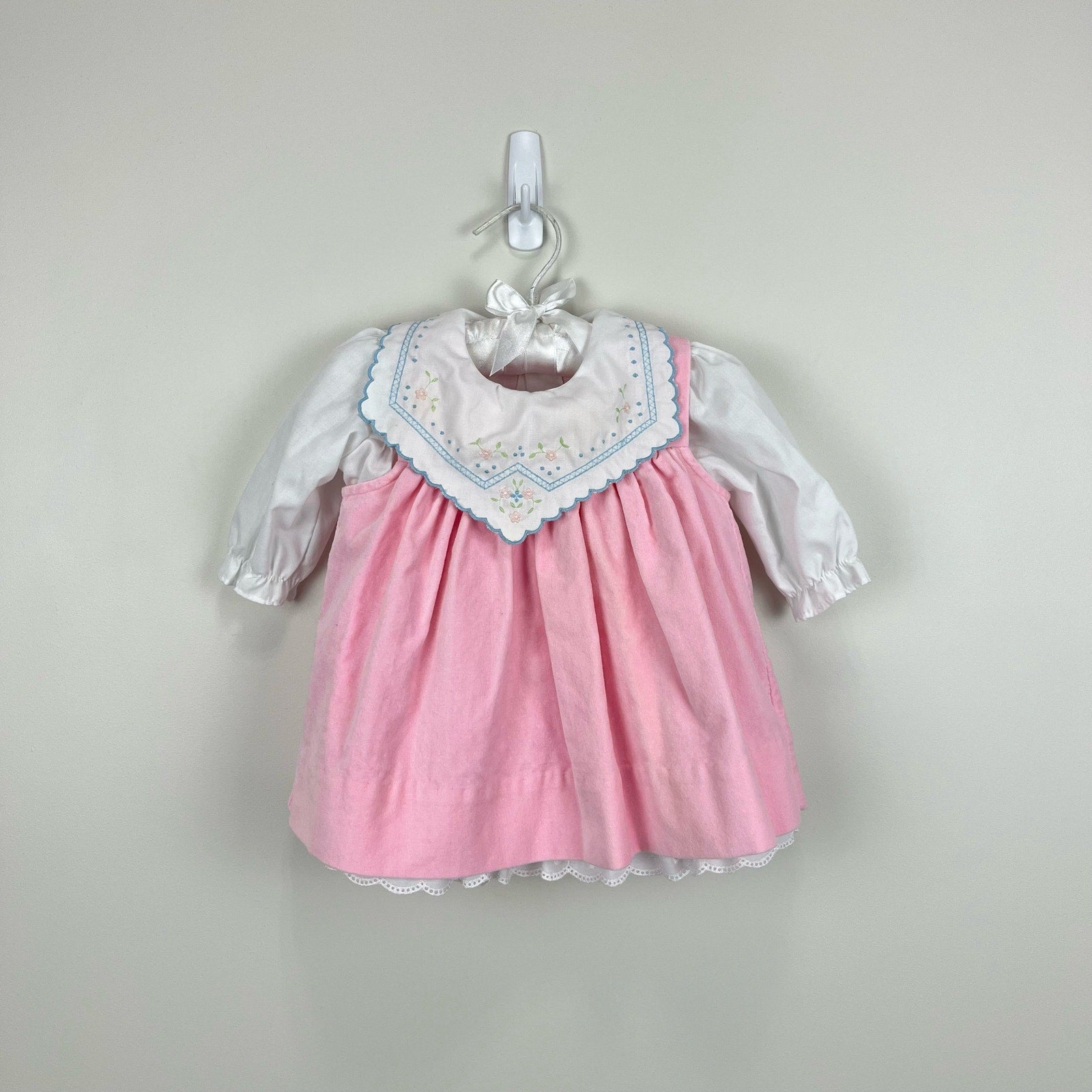 Vintage Pink White Collared Dress 9 Months