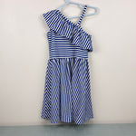 Load image into Gallery viewer, Florence Eiseman Asymmetrical Blue Stripe Knit Ruffle Dress 7
