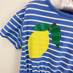 Load image into Gallery viewer, Mini Boden Tie Waist Applique Surf Blue Ivory Fruit  Dress 4-5
