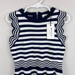 Load image into Gallery viewer, Milly Mini Textured Wave Flare Dress Navy Blue Stripes 7/8 NWT
