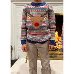 Load image into Gallery viewer, Mini Boden Fair Isle Reindeer Sweater Multi Navy Rudolph 6-7
