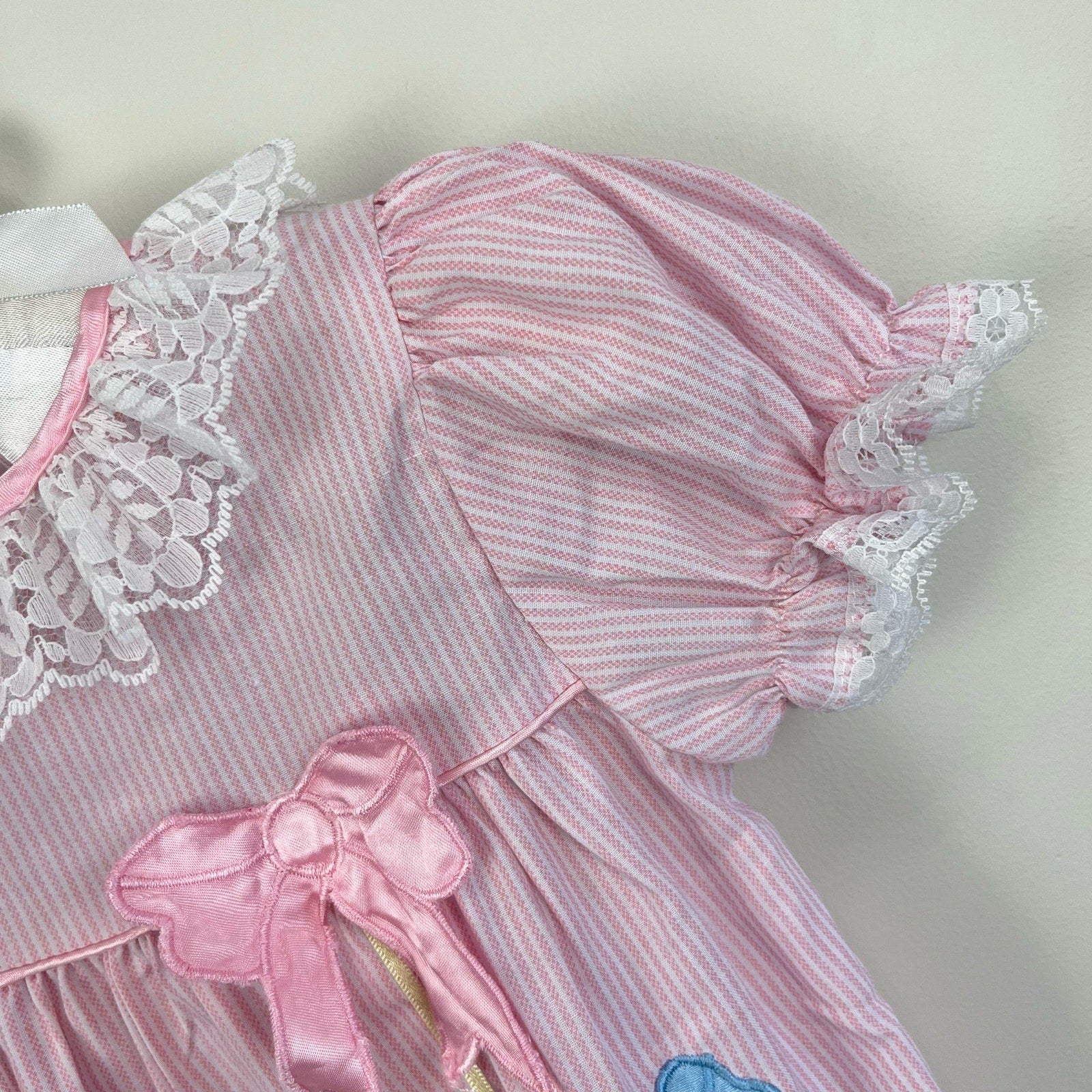 Vintage Cradles Pink Lace Bow Romper 12 Months