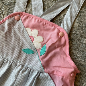 Vintage Pink Gray Flower Overalls 4T