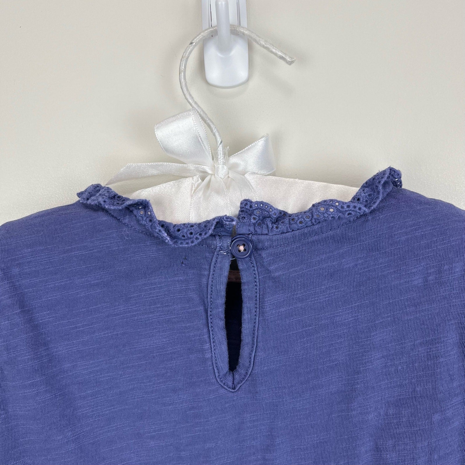 Mini Boden Long Sleeve Heart Pocket Top Soft Starboard Blue 5-6