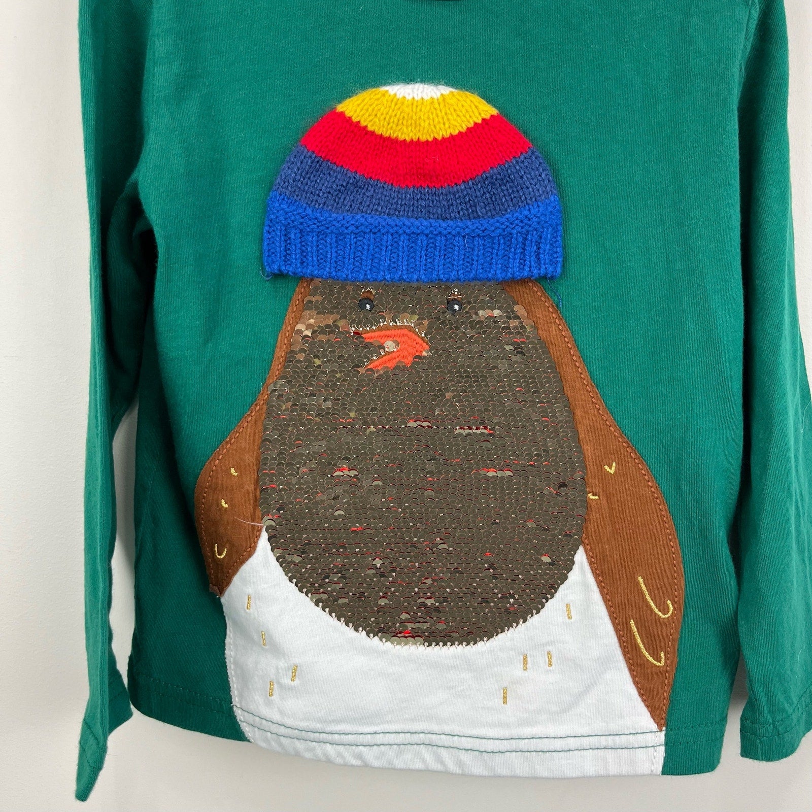 Mini Boden Sequin Flip Penguin Tee 3-4