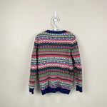 Load image into Gallery viewer, Mini Boden Fair Isle Reindeer Sweater Multi Navy Rudolph 6-7
