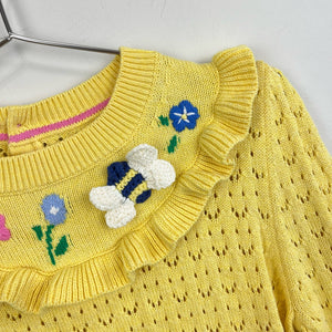 Mini Boden Pointelle Knit Sweater Top Soft Lemon 8-9 NWOT