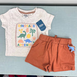 Load image into Gallery viewer, JoJo Maman Bebe Natural 2-Piece Dinosaur Puff Print T-Shirt &amp; Short Set 3-6 Months NWT
