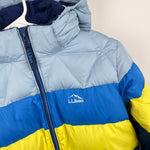 Load image into Gallery viewer, L.L. Bean Kids Down Jacket Colorblock Blue Yellow Citron M 10/12
