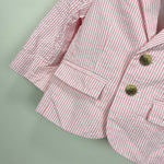 Load image into Gallery viewer, Janie and Jack Scarf Pink Stripe Seersucker Blazer 12-18 Months NWT
