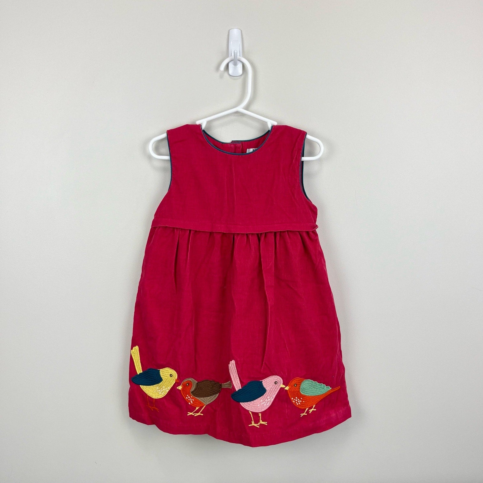 Mini Boden Pink Embroidered Bird Jumper Dress 2-3