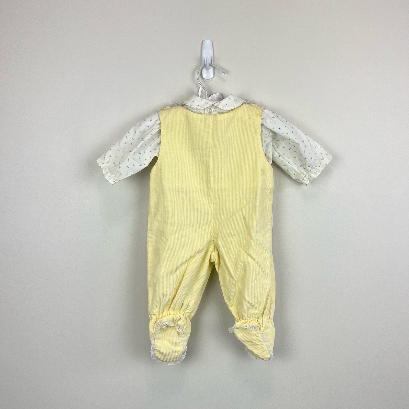 Vintage Cradle Togs Yellow Footie Cat Overalls Set 0-6 Months