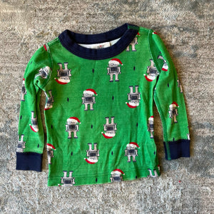 Hanna Andersson Green Santa Robot Long John Pajamas 80 cm 18-24 Months