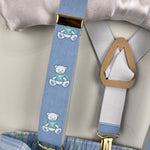 Load image into Gallery viewer, Vintage Blue Green Plaid Teddy Bear Suspender Shorts 18 Months USA

