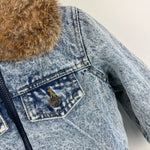 Load image into Gallery viewer, Vintage Fur Lined Acid Wash Denim Bomber Jacket
