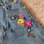 Load image into Gallery viewer, Vintage Y2K Looney Tunes WB Tweety Bird Blue Jean Overalls 7/8
