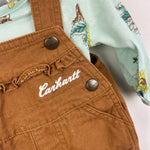 Load image into Gallery viewer, Carhartt Girls' 2-Piece Long Sleeve Printed Bodysuit &amp; Canvas Overalls Set 3 Months
