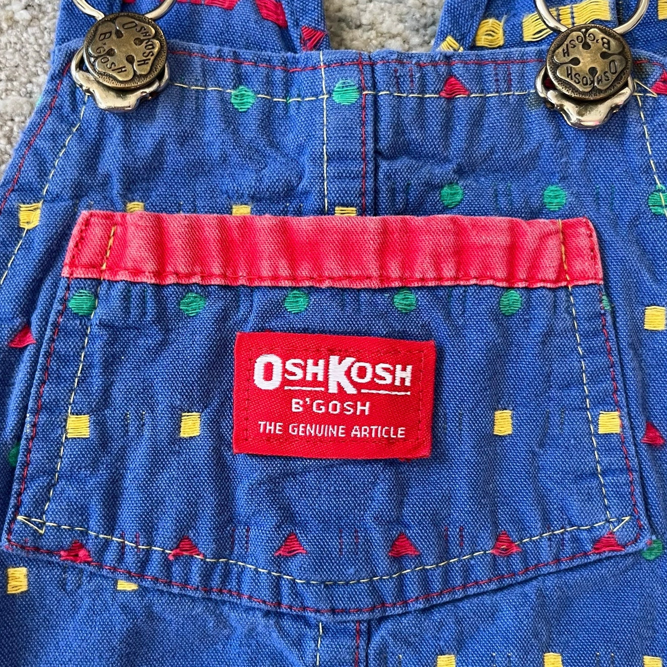 Vintage OshKosh B'gosh Blue Embroidered Shapes Overalls 4T USA