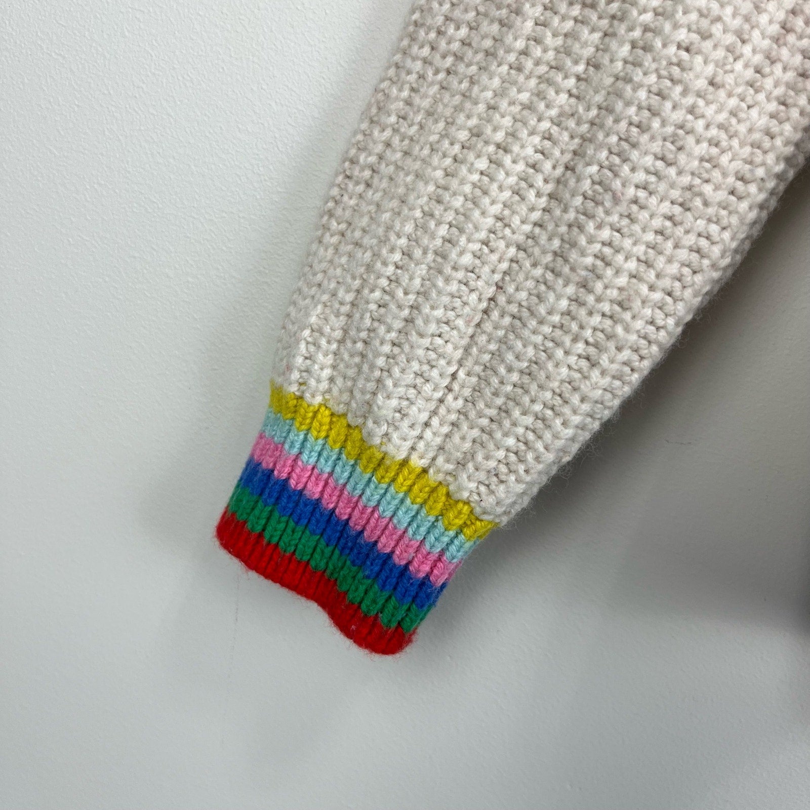 Mini Boden Girls Rainbow Rib Sweater Ecru 8-9