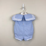 Load image into Gallery viewer, Janie and Jack The Gingham Sailor Baby Romper Blue Rose Gingham 0-3 Months
