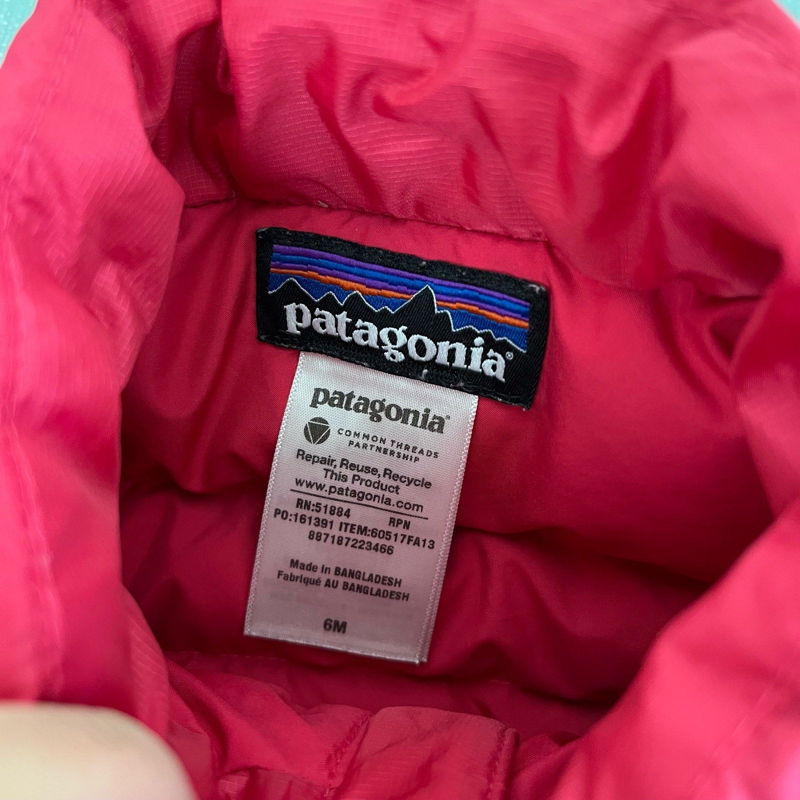 Patagonia Baby Down Sweater Coat Pink 6 Months