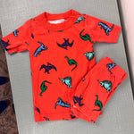 Load image into Gallery viewer, Hanna Andersson Orange Dinosaur Short John Pajamas 90 cm 3T
