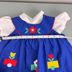 Load image into Gallery viewer, Vintage Blue Applique Flower Pinafore Dress Set Baby Girl
