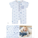 Load image into Gallery viewer, Joy Street Boys Shortie Romper Blue Sharks 9-12 Months
