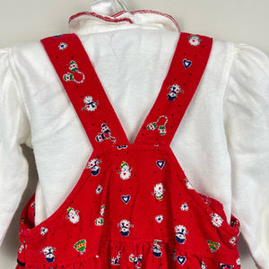 Vintage OshKosh B'gosh Red Snowman Overalls Set 3-6 Months