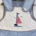 Load image into Gallery viewer, Vintage Blue Sailboat Shortall Romper 24 Months
