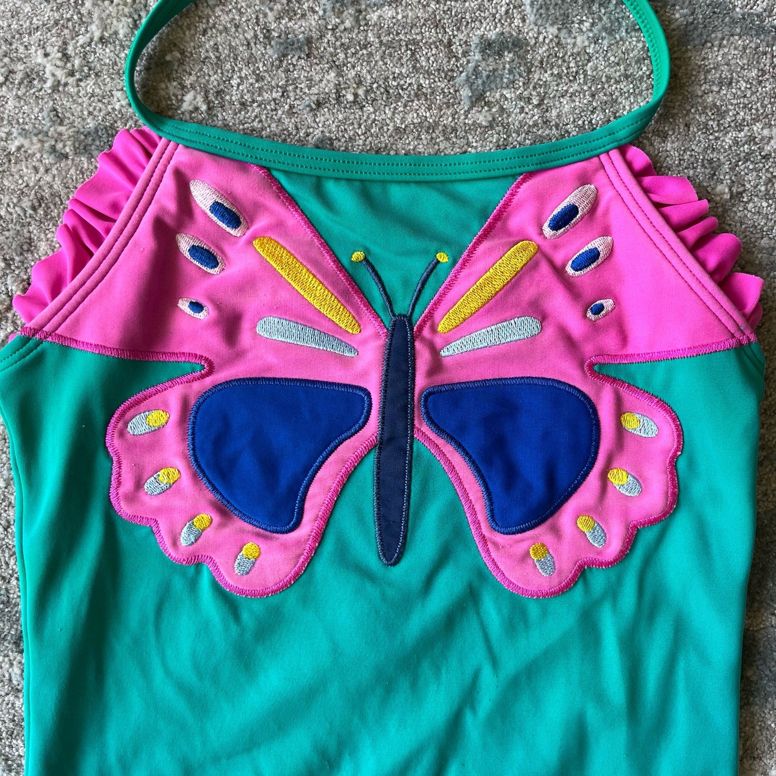 Mini Boden Green Butterfly Applique Swimsuit 7-8