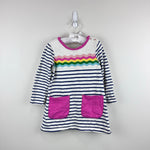 Load image into Gallery viewer, Mini Boden Fun Pocket Jersey Dress Navy Ivory Rainbow Wave 2-3
