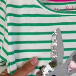 Load image into Gallery viewer, Mini Boden Green Stripe Bunny Sequin Tee Shirt 7-8
