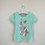 Load image into Gallery viewer, Mini Boden Green Stripe Bunny Sequin Tee Shirt 7-8
